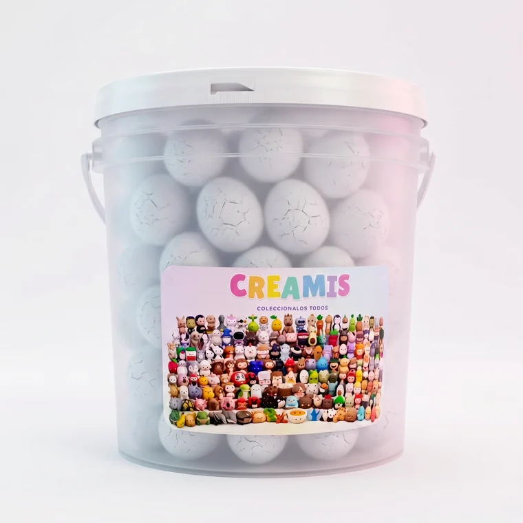 Balde Coleccionista Creamis con 50 huevos sorpresa adentro